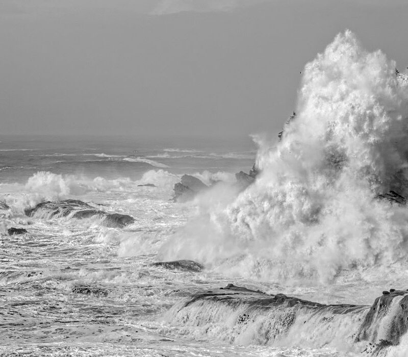 Crashing Waves at Shore Acres State Park, Oregon (Black and White)