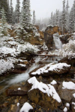 Snowing on Tangle Falls, Jasper Natl Park, Canada