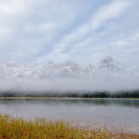 Morning Mist on Waterfowl Lake, Banff Natl Park, Canada (B&W)